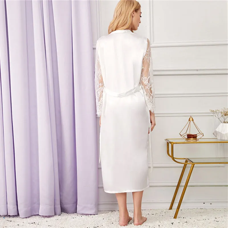 Women's Casual Satin Lace-Sleeved Sleepwear