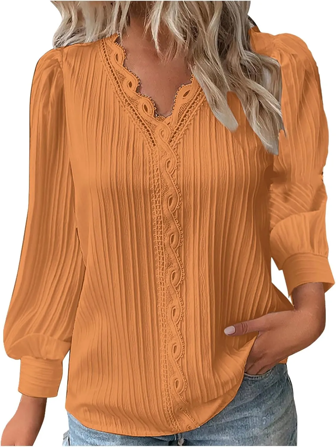 Womens Casual V Neck Tops Spring 2025 Long Sleeve Shirts Basic T Shirts Lightweight Loose T-Shirts Solid Tee Clothes