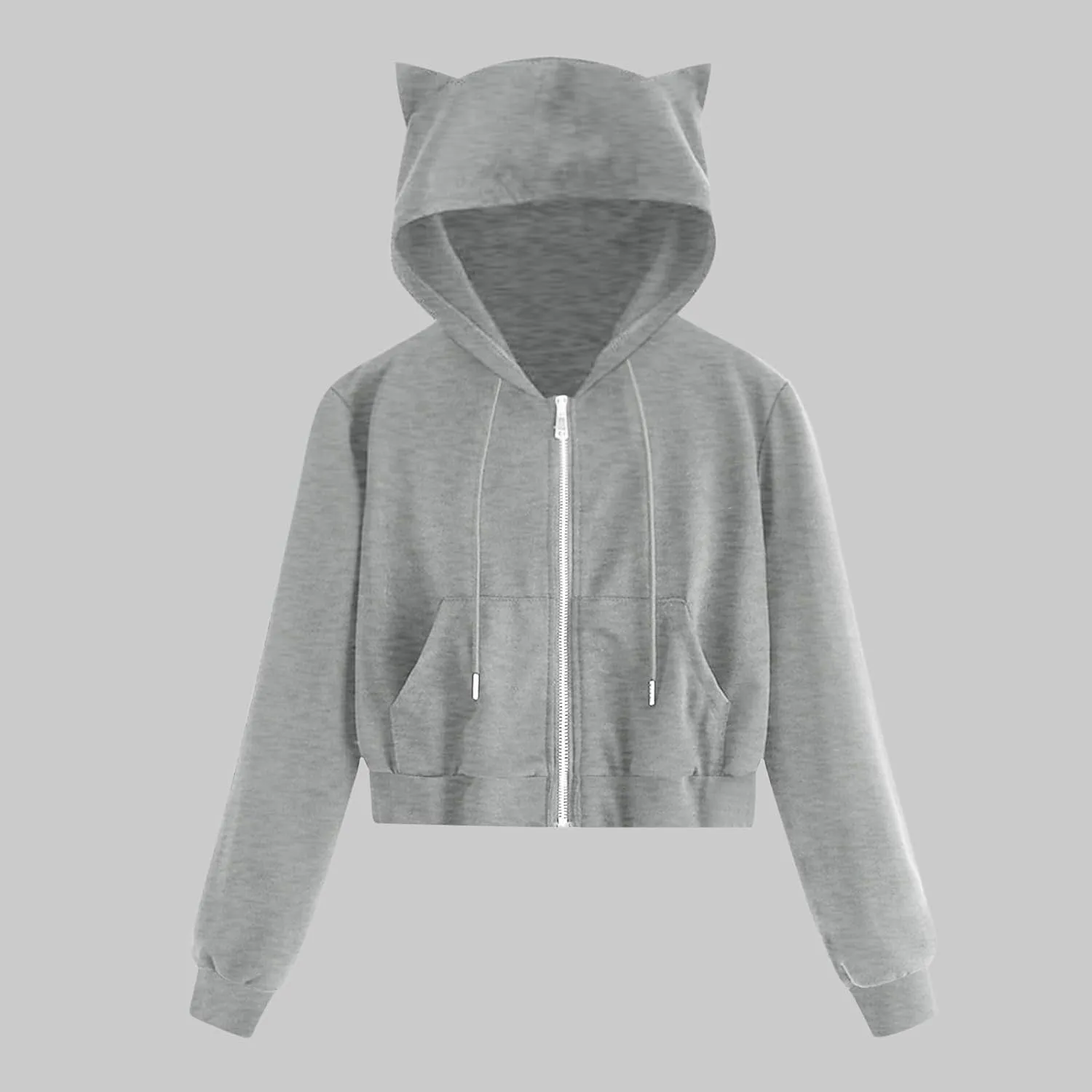 Women's Cat Ear Hoodie Full Zip Crop Sweatshirt Long Sleeve Cute Jacket Casual Coat 2024 Fashion Fall Outfits