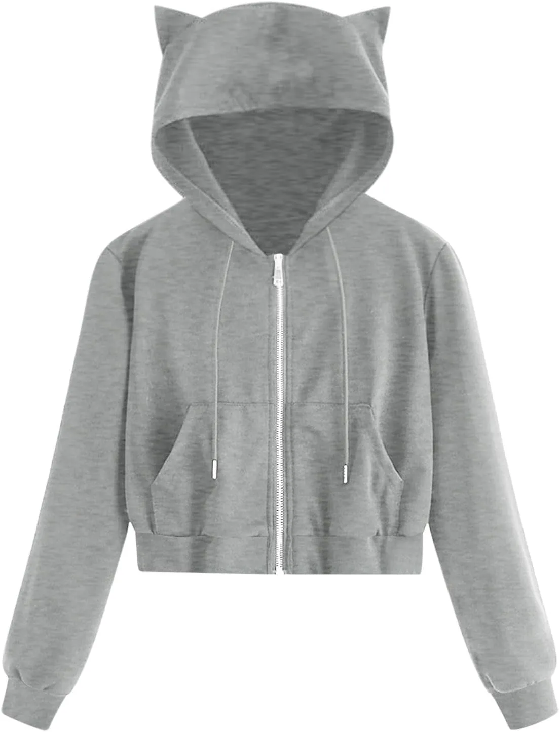 Women's Cat Ear Hoodie Full Zip Crop Sweatshirt Long Sleeve Cute Jacket Casual Coat 2024 Fashion Fall Outfits
