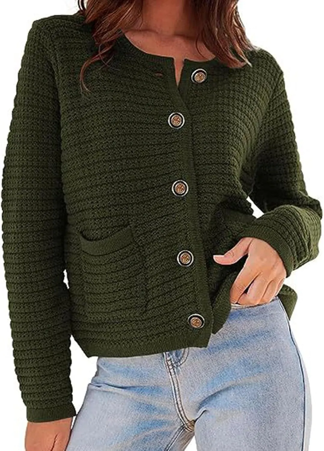 Womens Chunky Knit Cardigan Sweaters 2023 Fall Open Front Button Jacket Cardigan Sweaters for Women Trendy