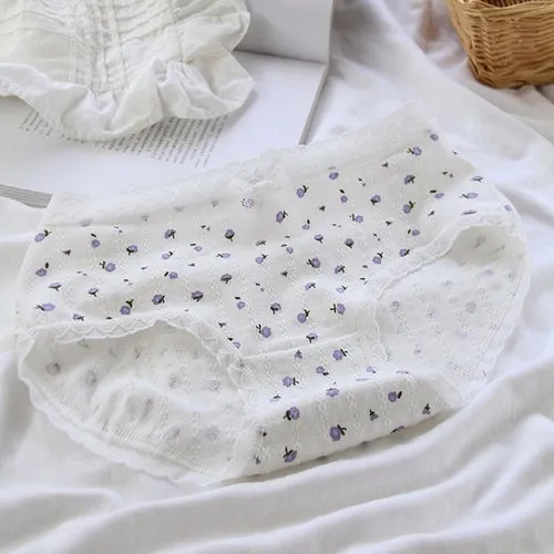 Women's Cotton Panties Flowers | Cute Purple Ruffles Panties - Cute