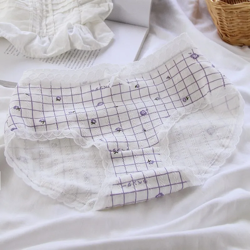 Women's Cotton Panties Flowers | Cute Purple Ruffles Panties - Cute