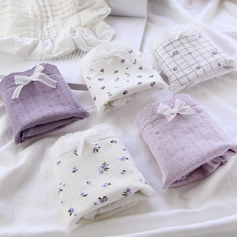 Women's Cotton Panties Flowers | Cute Purple Ruffles Panties - Cute