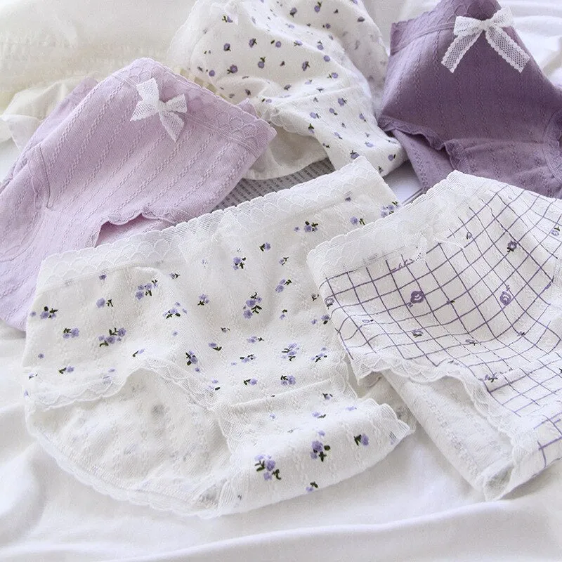 Women's Cotton Panties Flowers | Cute Purple Ruffles Panties - Cute