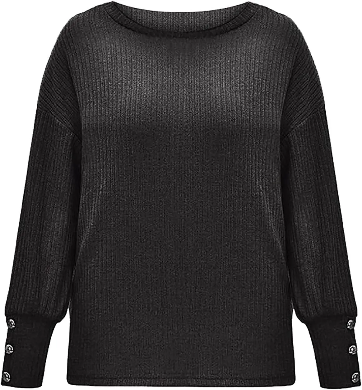 Women's Crewneck Sweater Solid Chunky Cable Knit Pullover Jumper Button Sleeve Tops Trendy Thermal Shirts Plus Size