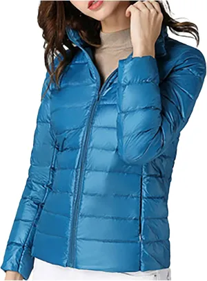 Womens Cropped Packable Puffer Jacket Lightweight Warm Hooded Long Sleeve Down Coat 2024 Winter Outdoor Outing Coats
