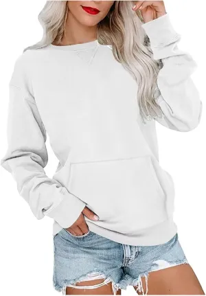 Womens Cropped Pullover Tops 2024 Fall Long Sleeve Solid Color Blouses Casual Loose Sweaters Sweatshirts Trending