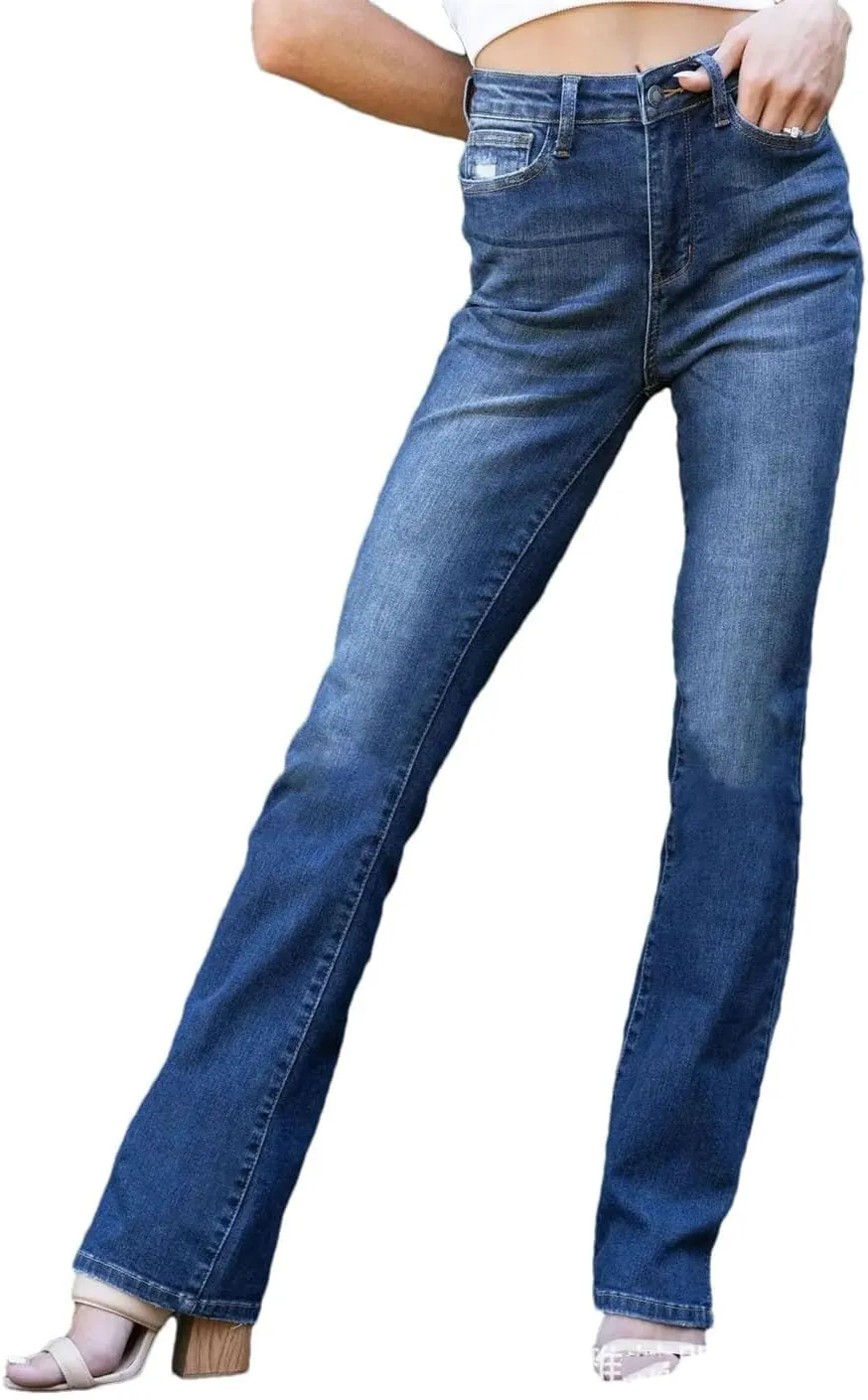 Women's Denim Jeans Mid-Rise Straight Fit Comfortable and Versatile Stretch Denim Jeans