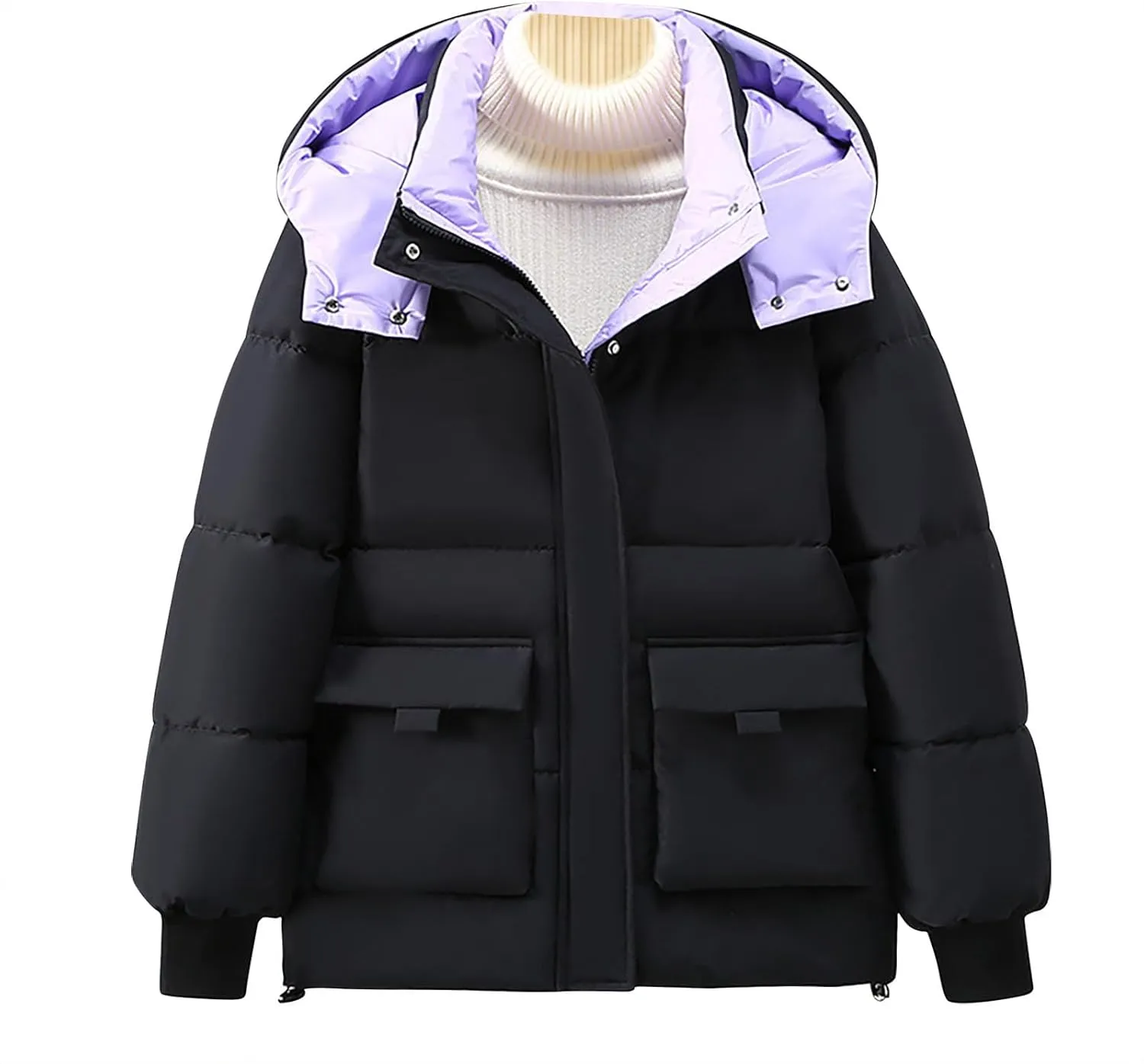 Women's Down Coats with Hood Thicken Winter Puffer Jackets Warm Puffy Quilted Jackets Padded Coats Parkas Outerwear