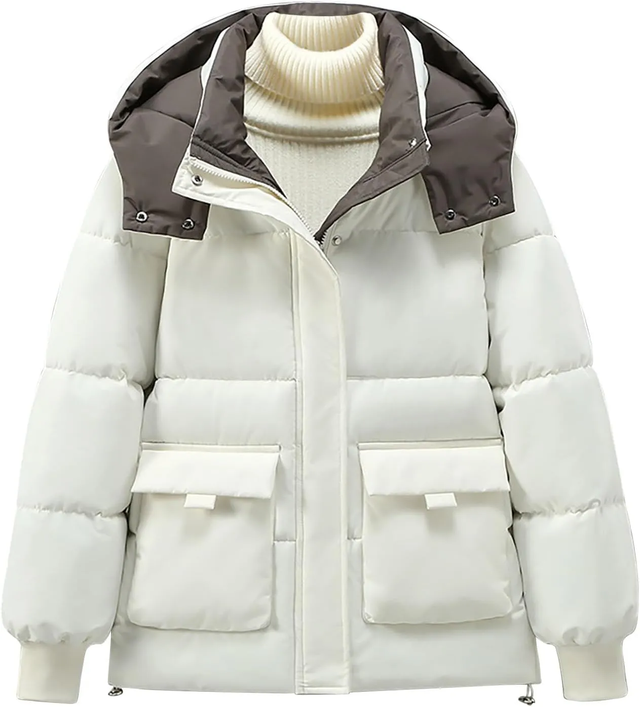 Women's Down Coats with Hood Thicken Winter Puffer Jackets Warm Puffy Quilted Jackets Padded Coats Parkas Outerwear