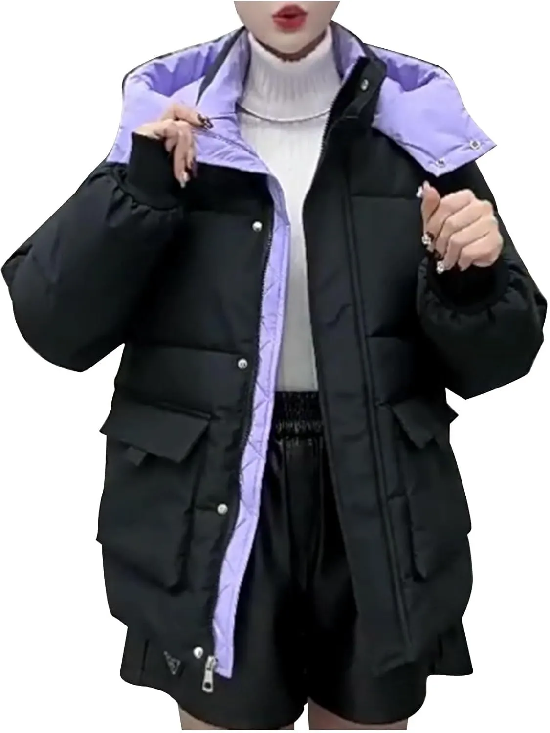 Women's Down Coats with Hood Thicken Winter Puffer Jackets Warm Puffy Quilted Jackets Padded Coats Parkas Outerwear