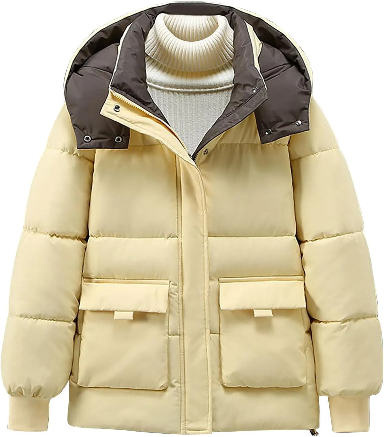 Women's Down Coats with Hood Thicken Winter Puffer Jackets Warm Puffy Quilted Jackets Padded Coats Parkas Outerwear