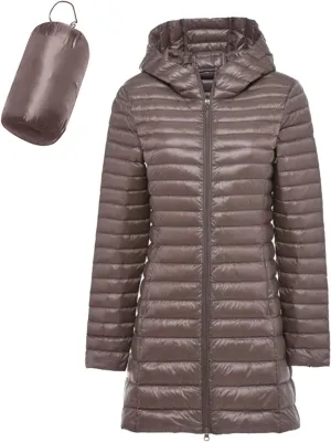 Women's Down Jacket Winter Lightweight Long Puffer Coats Packable Warm Windproof Ladies Parka Padded Hooded Coat