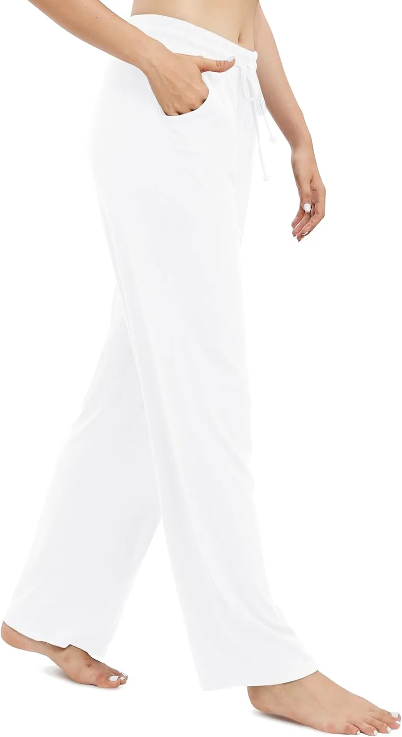 Women's Drawstring Casual Pants Stretchy High Waisted Loose Straight Leg Pants Jogger Trousers with Pockets