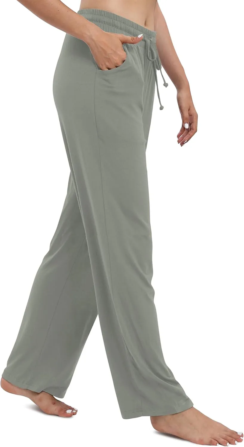 Women's Drawstring Casual Pants Stretchy High Waisted Loose Straight Leg Pants Jogger Trousers with Pockets