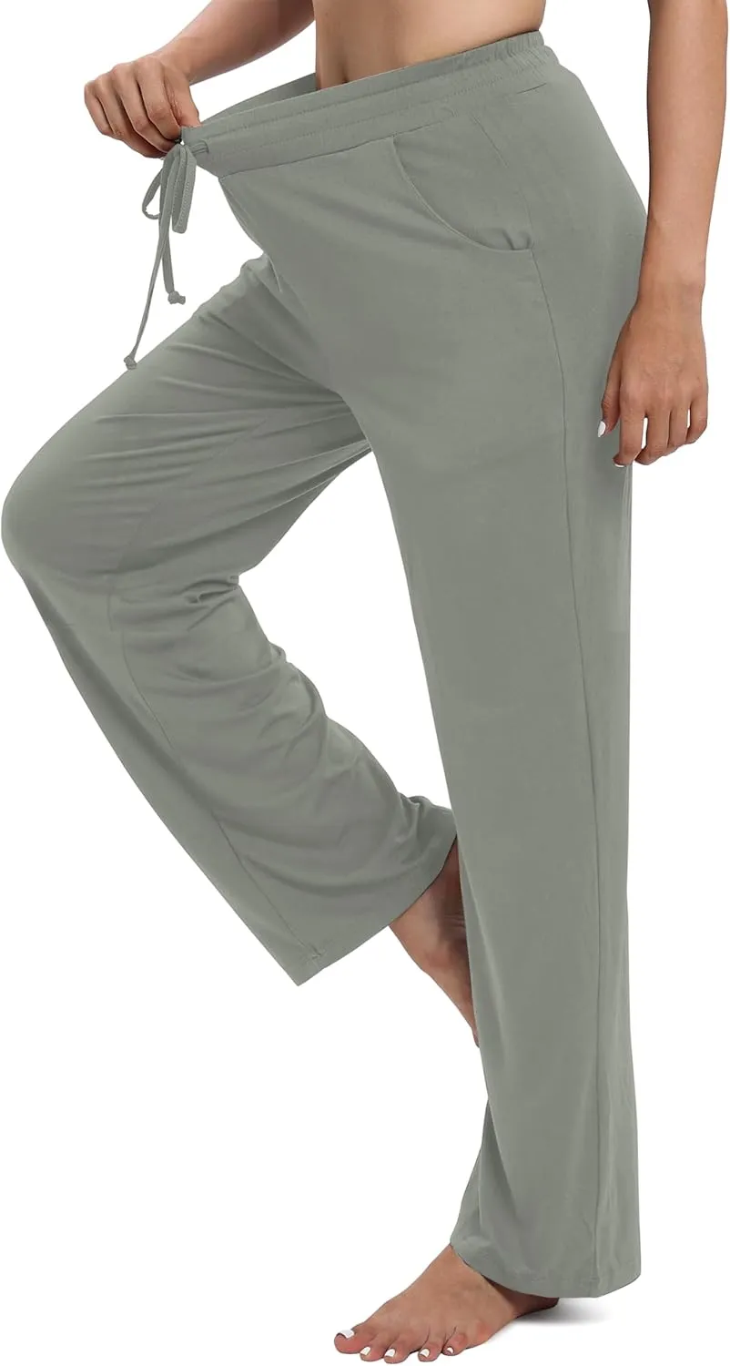 Women's Drawstring Casual Pants Stretchy High Waisted Loose Straight Leg Pants Jogger Trousers with Pockets