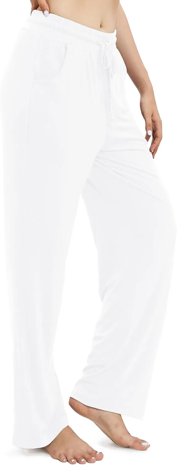 Women's Drawstring Casual Pants Stretchy High Waisted Loose Straight Leg Pants Jogger Trousers with Pockets