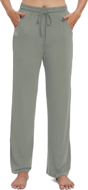 Women's Drawstring Casual Pants Stretchy High Waisted Loose Straight Leg Pants Jogger Trousers with Pockets