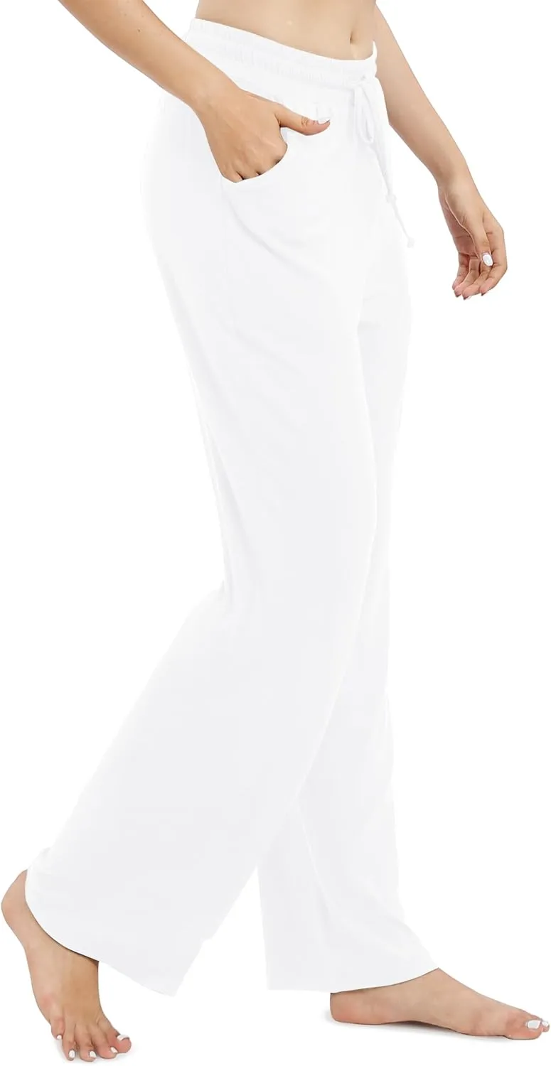 Women's Drawstring Casual Pants Stretchy High Waisted Loose Straight Leg Pants Jogger Trousers with Pockets
