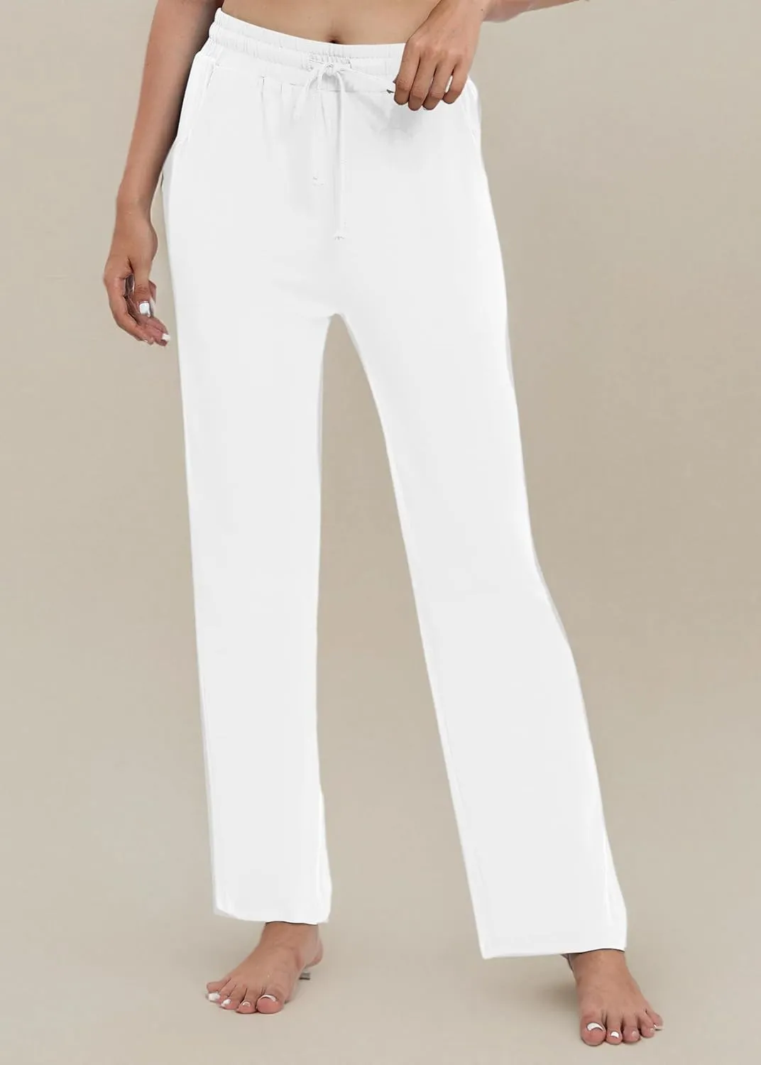 Women's Drawstring Casual Pants Stretchy High Waisted Loose Straight Leg Pants Jogger Trousers with Pockets