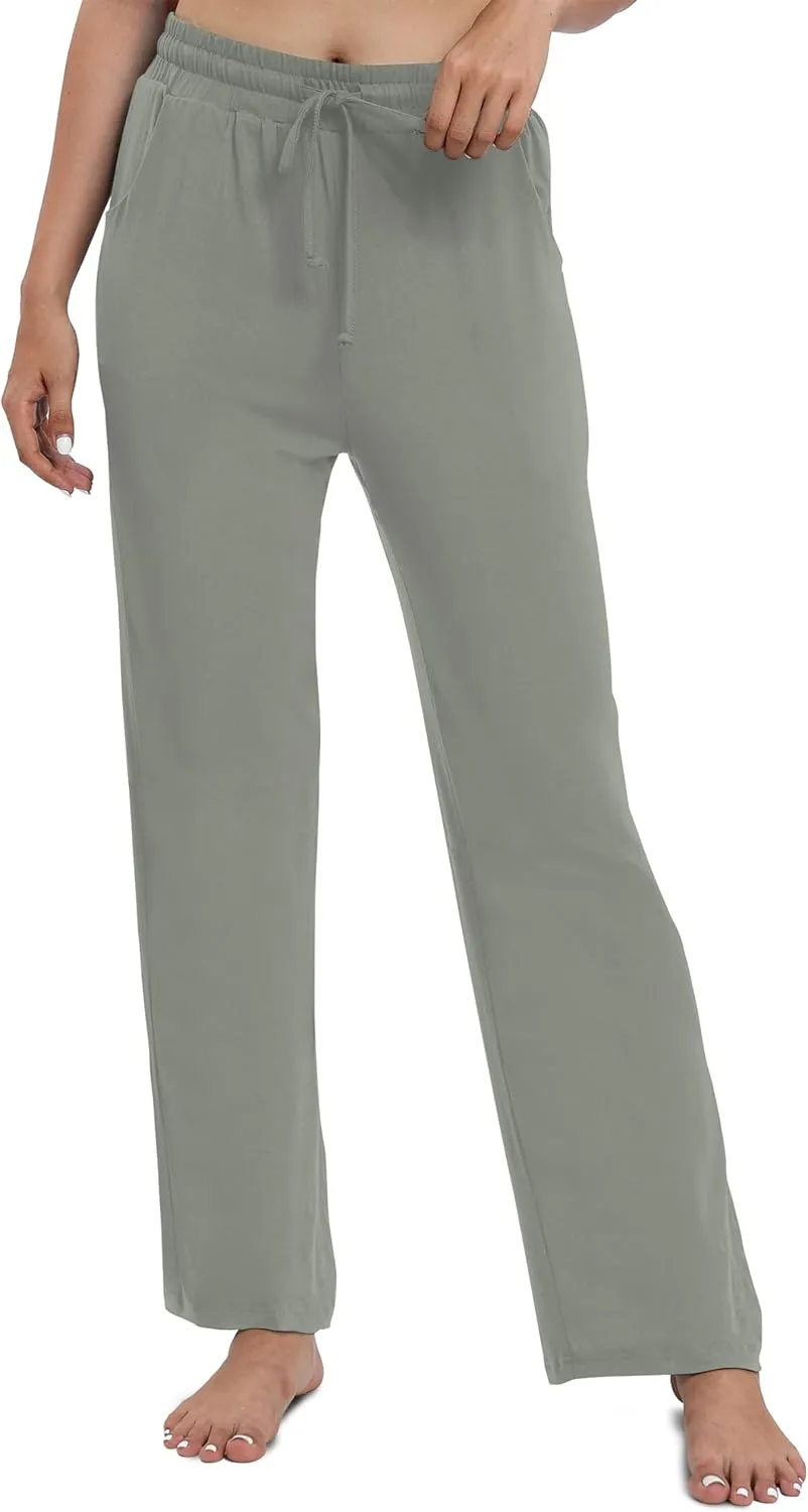 Women's Drawstring Casual Pants Stretchy High Waisted Loose Straight Leg Pants Jogger Trousers with Pockets