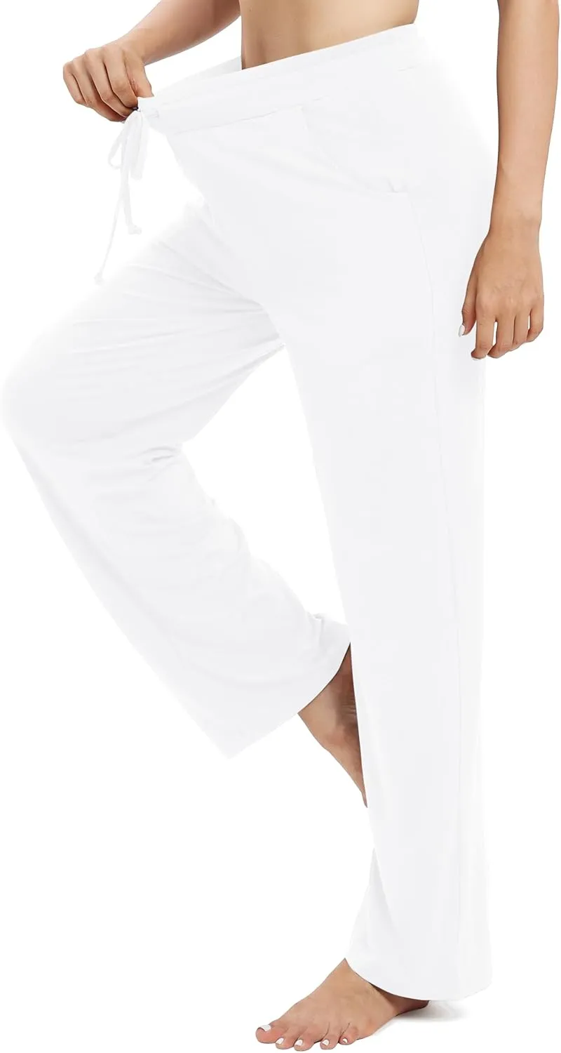 Women's Drawstring Casual Pants Stretchy High Waisted Loose Straight Leg Pants Jogger Trousers with Pockets