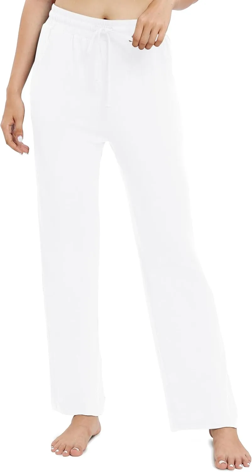 Women's Drawstring Casual Pants Stretchy High Waisted Loose Straight Leg Pants Jogger Trousers with Pockets