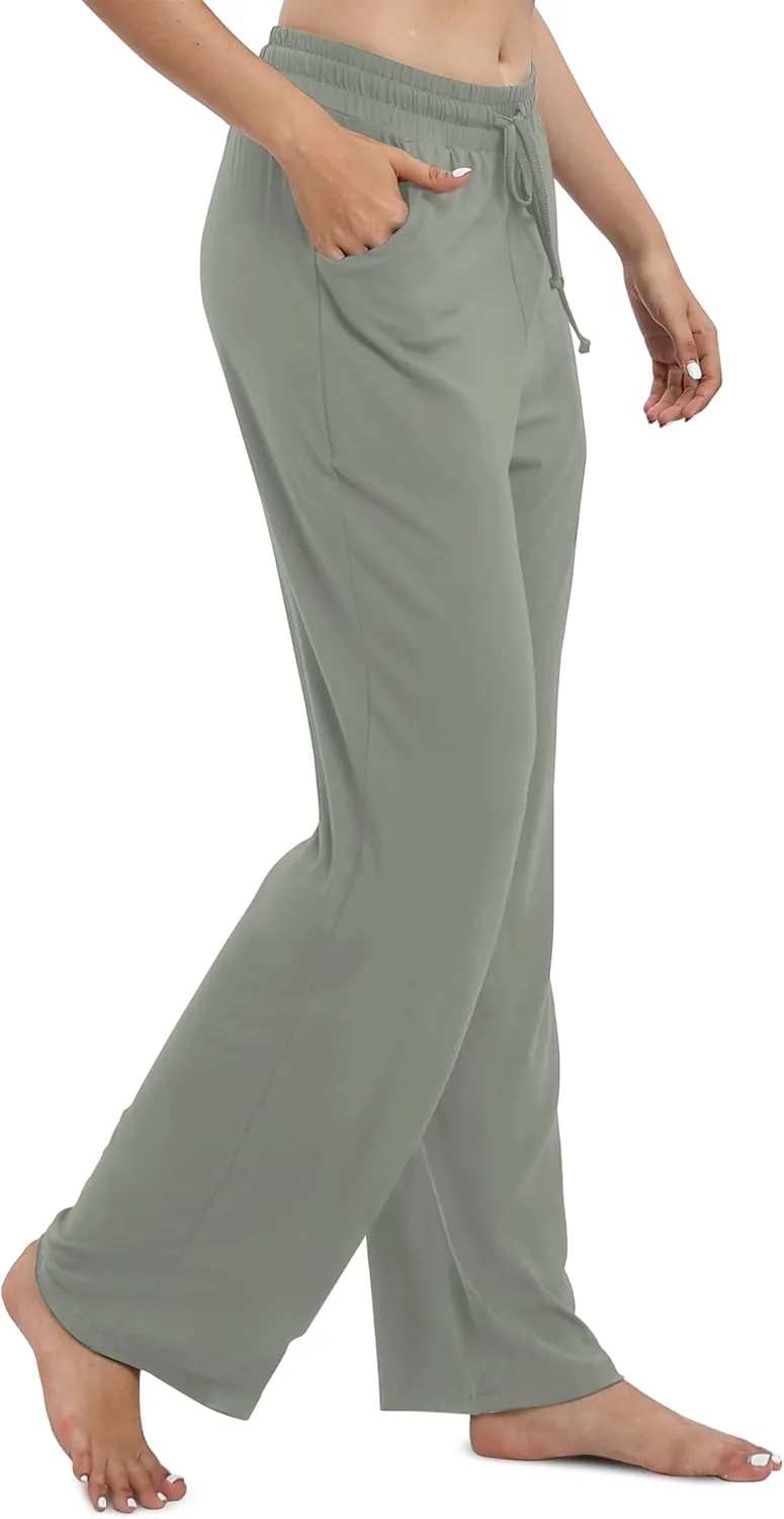 Women's Drawstring Casual Pants Stretchy High Waisted Loose Straight Leg Pants Jogger Trousers with Pockets