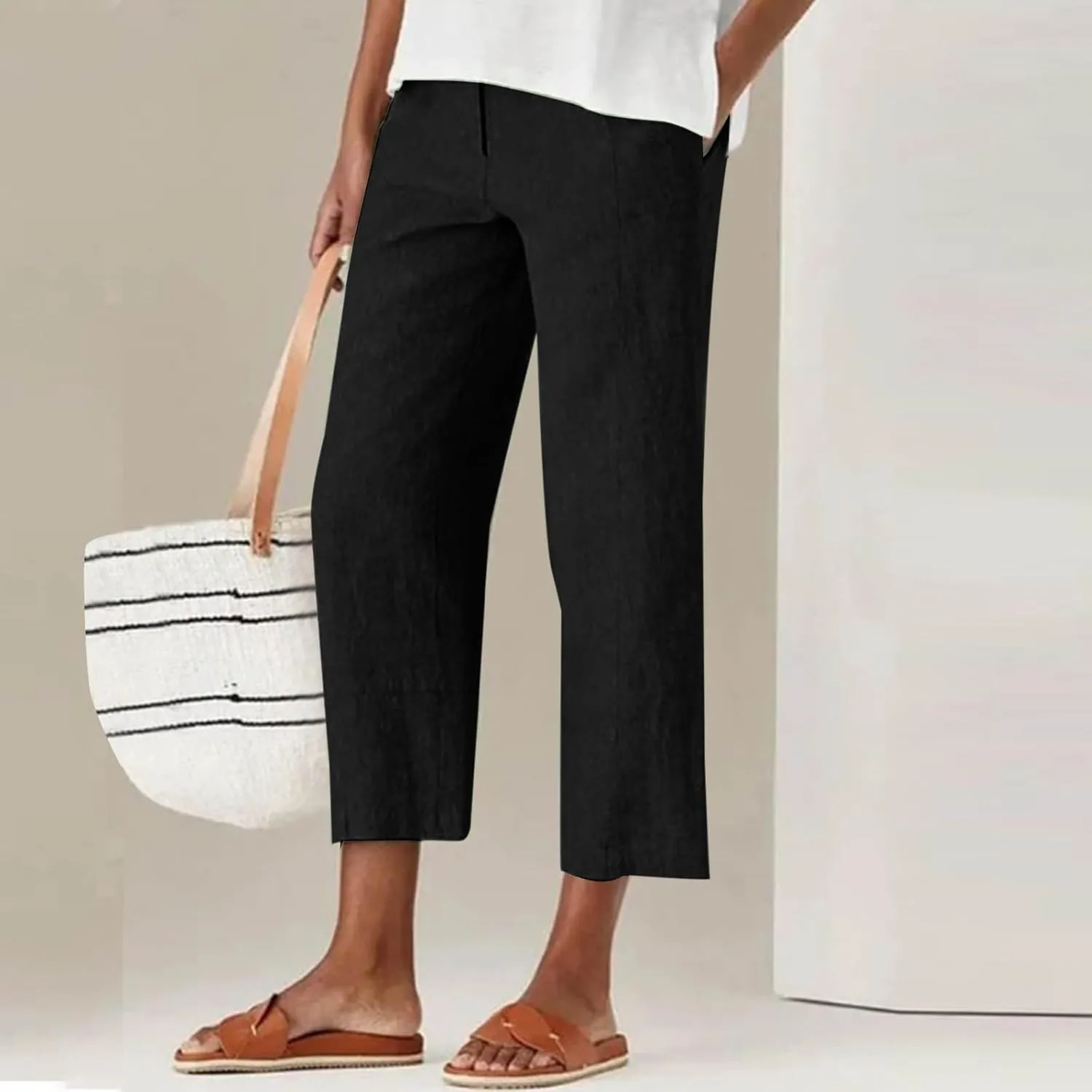 Women's Dress Capris Elegant Straight Leg Business Trousers High Waist Dressy Work Pants Summer Slacks