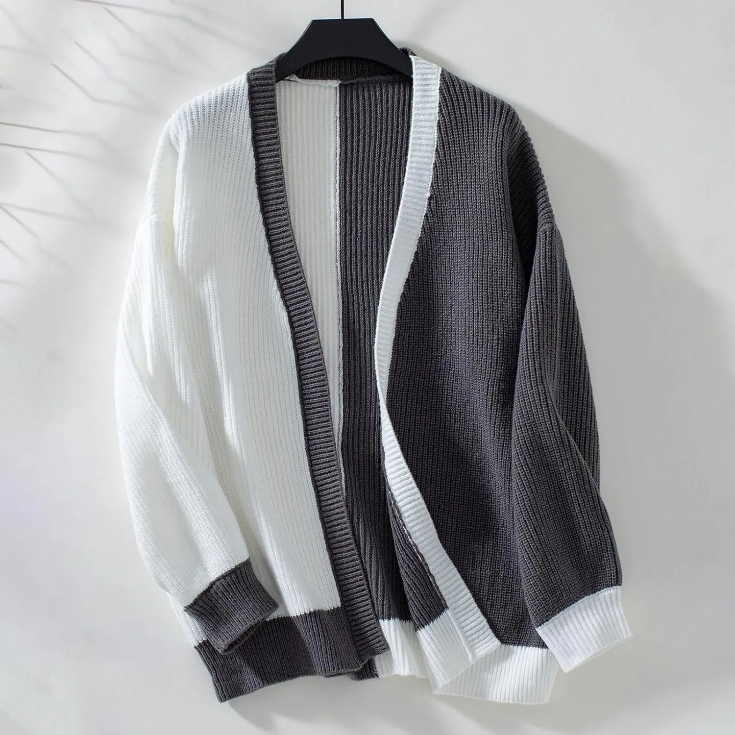 Women's Fall Open Front Cardigan Sweaters Long Sleeve Color Block Plus Size Loos Fit Cardigans Trendy Casual Outfits