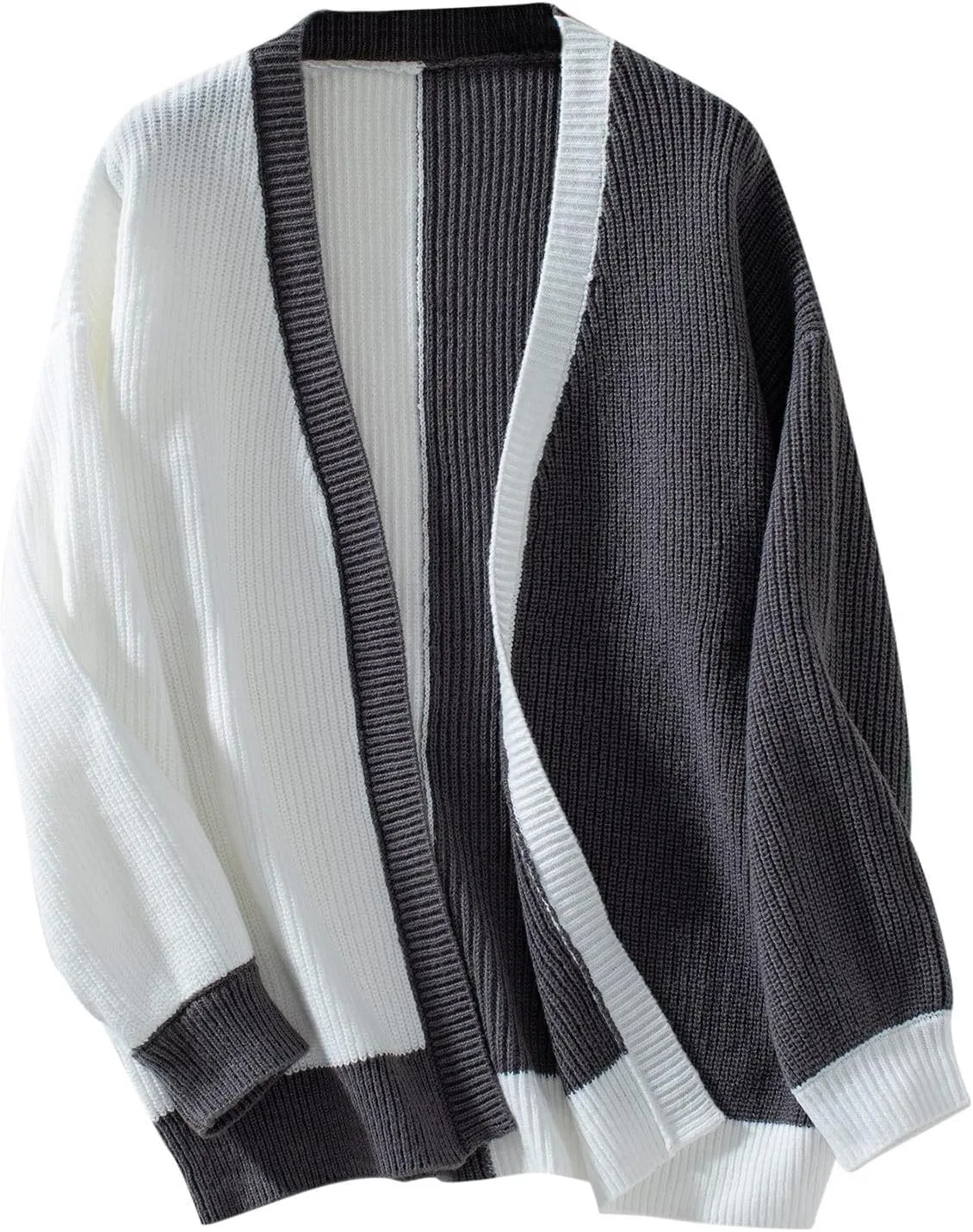 Women's Fall Open Front Cardigan Sweaters Long Sleeve Color Block Plus Size Loos Fit Cardigans Trendy Casual Outfits