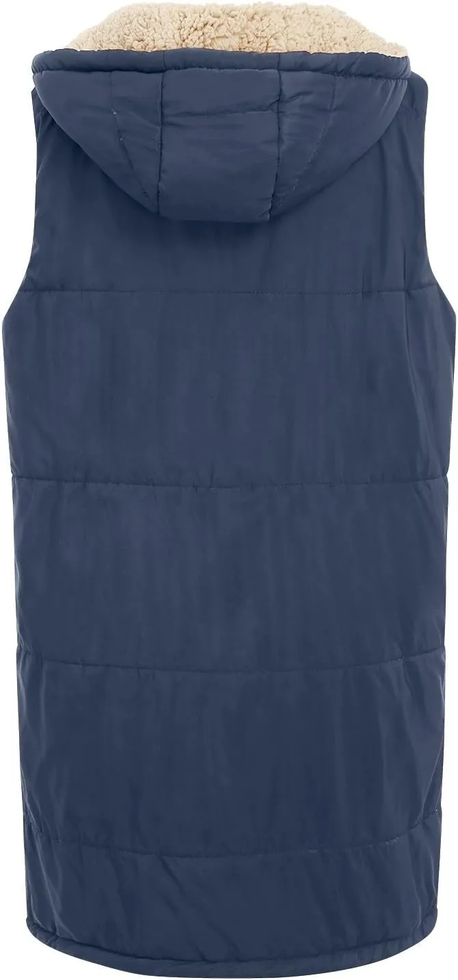 Womens Fall Reversible Puffer Vests Sleeveless Fleece Jacket Zip Up Hoodie Pockets Long Warm 2024 Winter Coat Outerwear