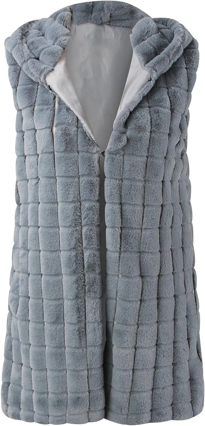 Womens Fall Reversible Puffer Vests Sleeveless Fleece Jacket Zip Up Hoodie Pockets Long Warm 2024 Winter Coat Outerwear