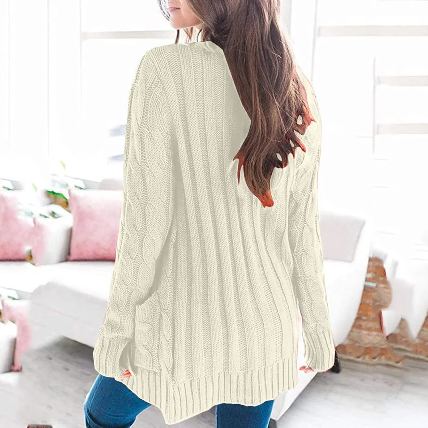 Womens Fall Sweaters Cardigan 2023 Open Front Oversized Button Plus Size Cable Knitted Long Sleeve V Neck Slouchy Outerwear