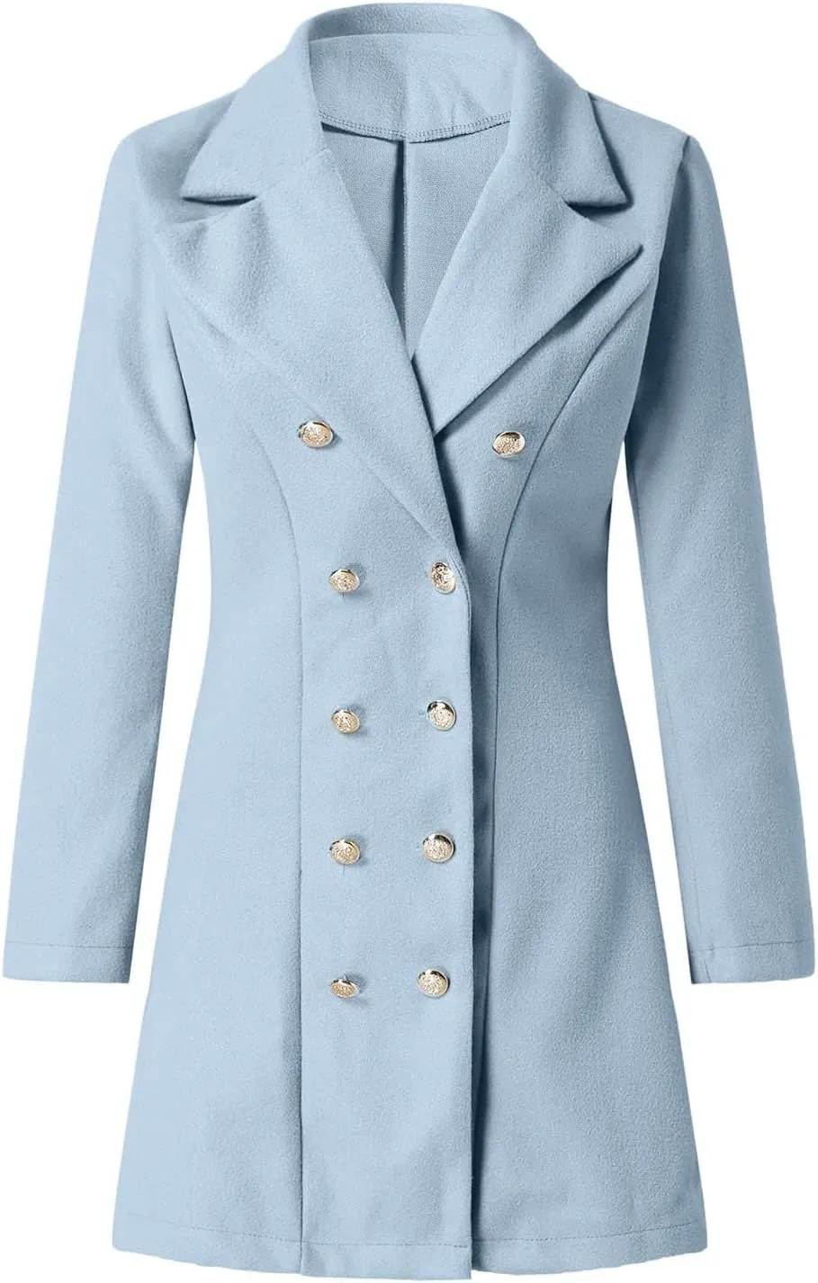 Womens Fall Winter Wool Coat Notch Lapel Double-Breasted Long Trench Coat Casual Peacoat