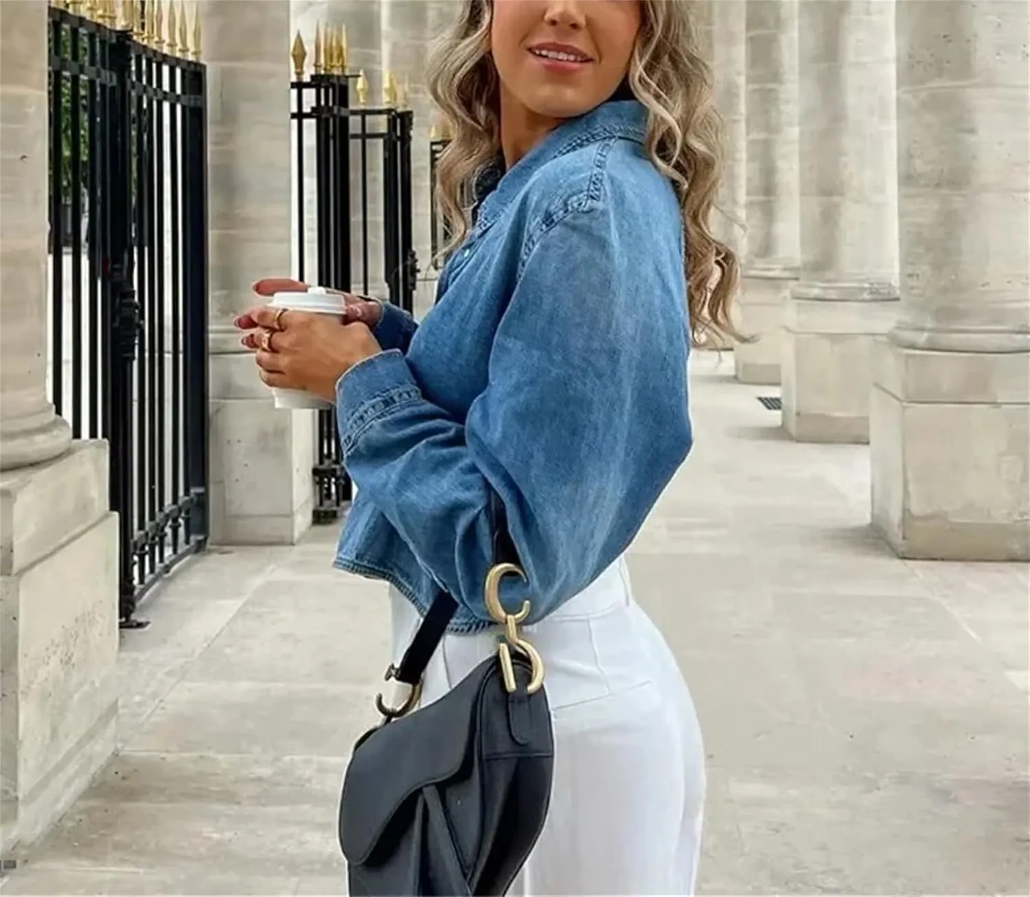 Women's Fashion Backless Denim Shirts 2025 Summer Classic Streetwear Turn-Down Collar Single Breasted Jean Shirts