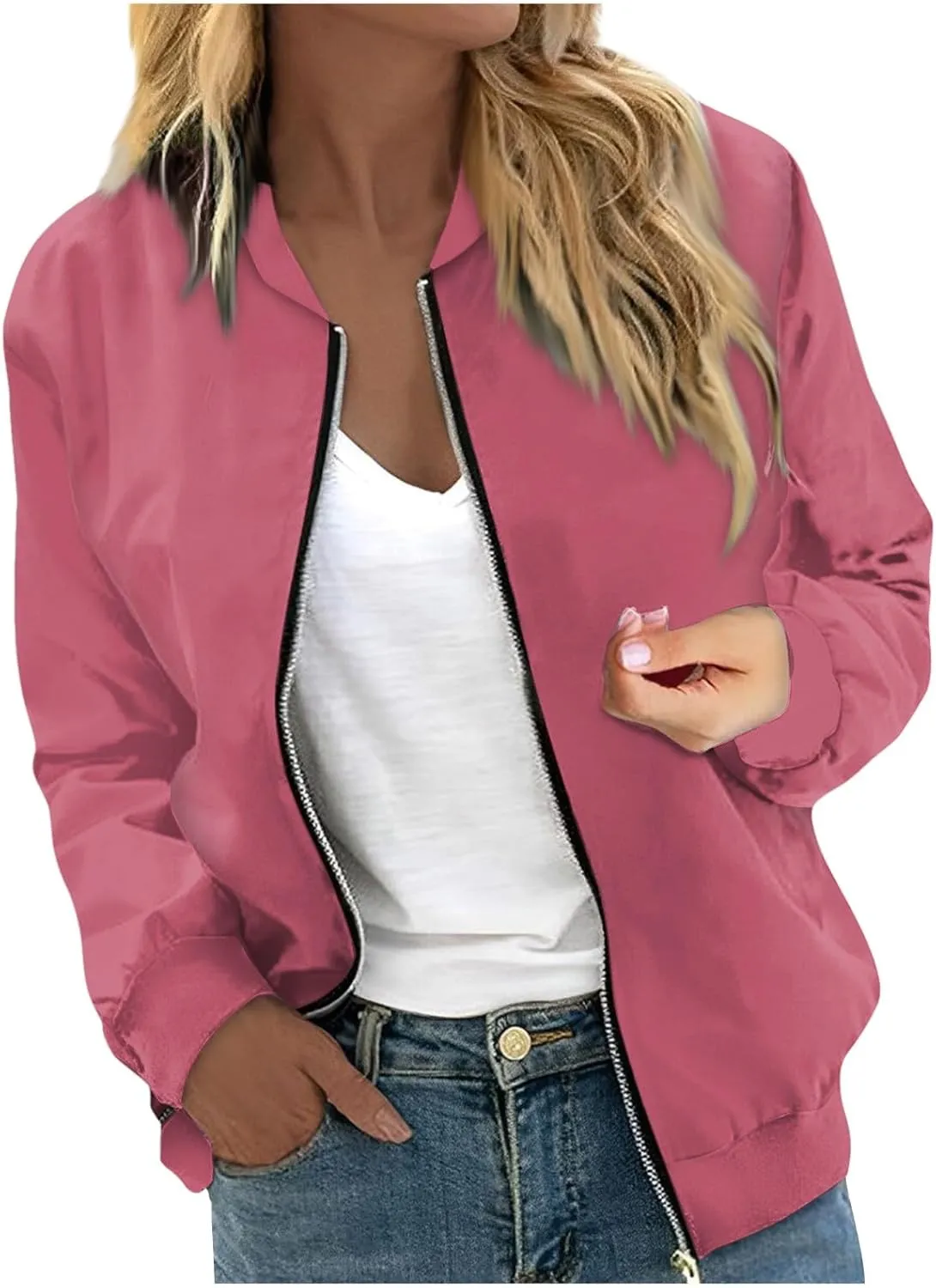 Womens Fashion Fall Bomber Jacket Casual Lightweight Coat Dressy Floral Printed Zip Up Outwear Gifts for Women