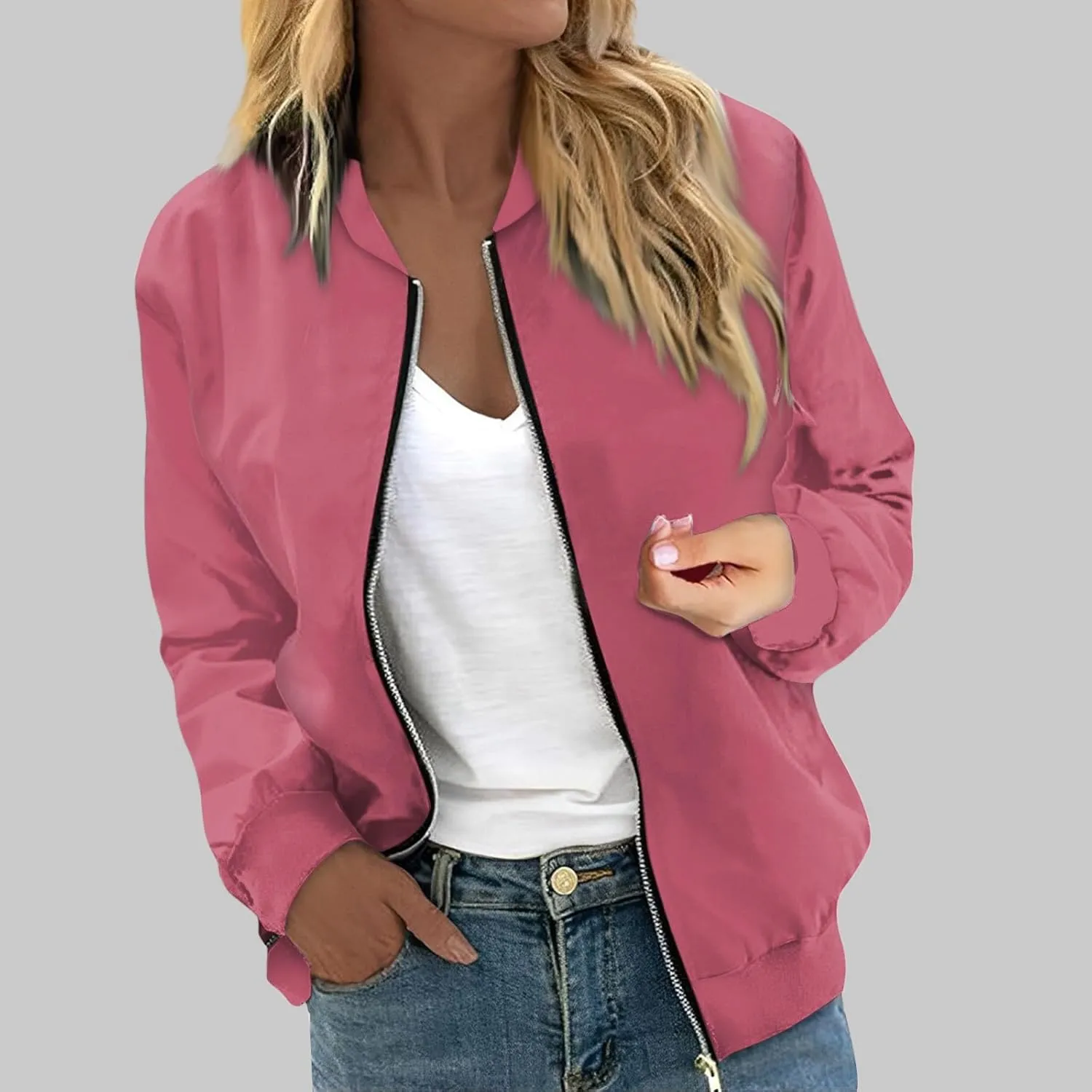 Womens Fashion Fall Bomber Jacket Casual Lightweight Coat Dressy Floral Printed Zip Up Outwear Gifts for Women