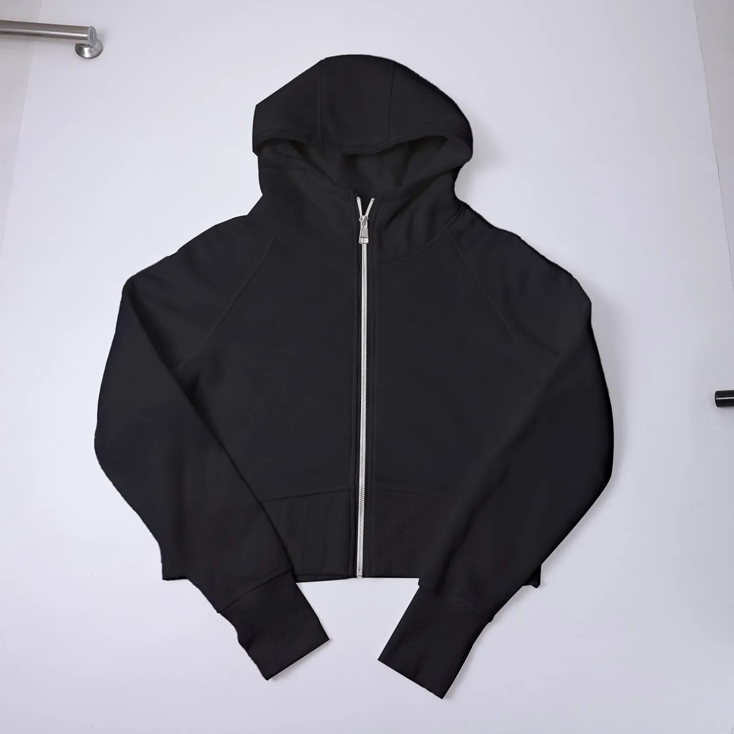 Womens Fashion Hoodie Full Zip Up Solid Color Hooded Cropped Sweatshirts Casual Fall Thumb Hole Fleece Jackets Coat