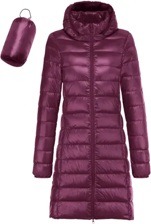 Women's Fashion Winter Packable Down Jacket Plus Size Lightweight Long Down Outerwear Puffer Jacket Hooded Coat
