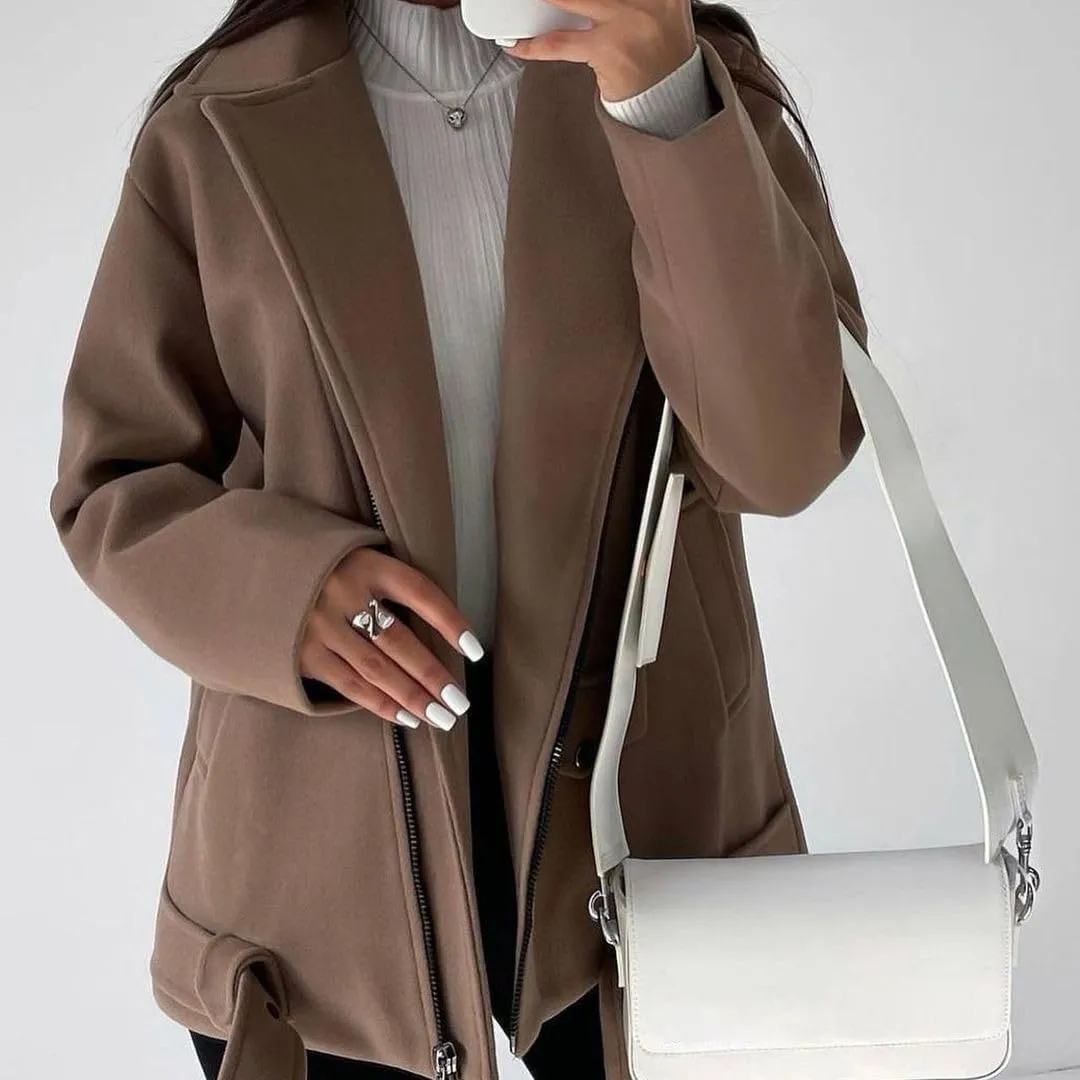 Womens Faux Suede Jacket Trendy Zip Up Lapel Long Sleeve Jackets Open Front Coat Casual Motorcycle Jackets