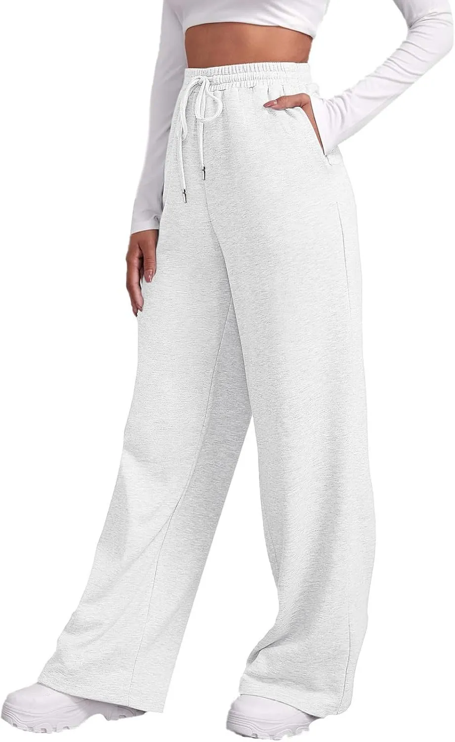 Womens Fleece High Waisted Sweatpants Drawstring Wide Leg Jogger Yoga Pants Baggy Lounge Trendy Workout Sport Trousers