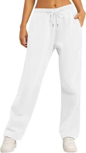 Womens Fleece High Waisted Sweatpants Drawstring Wide Leg Jogger Yoga Pants Baggy Lounge Trendy Workout Sport Trousers