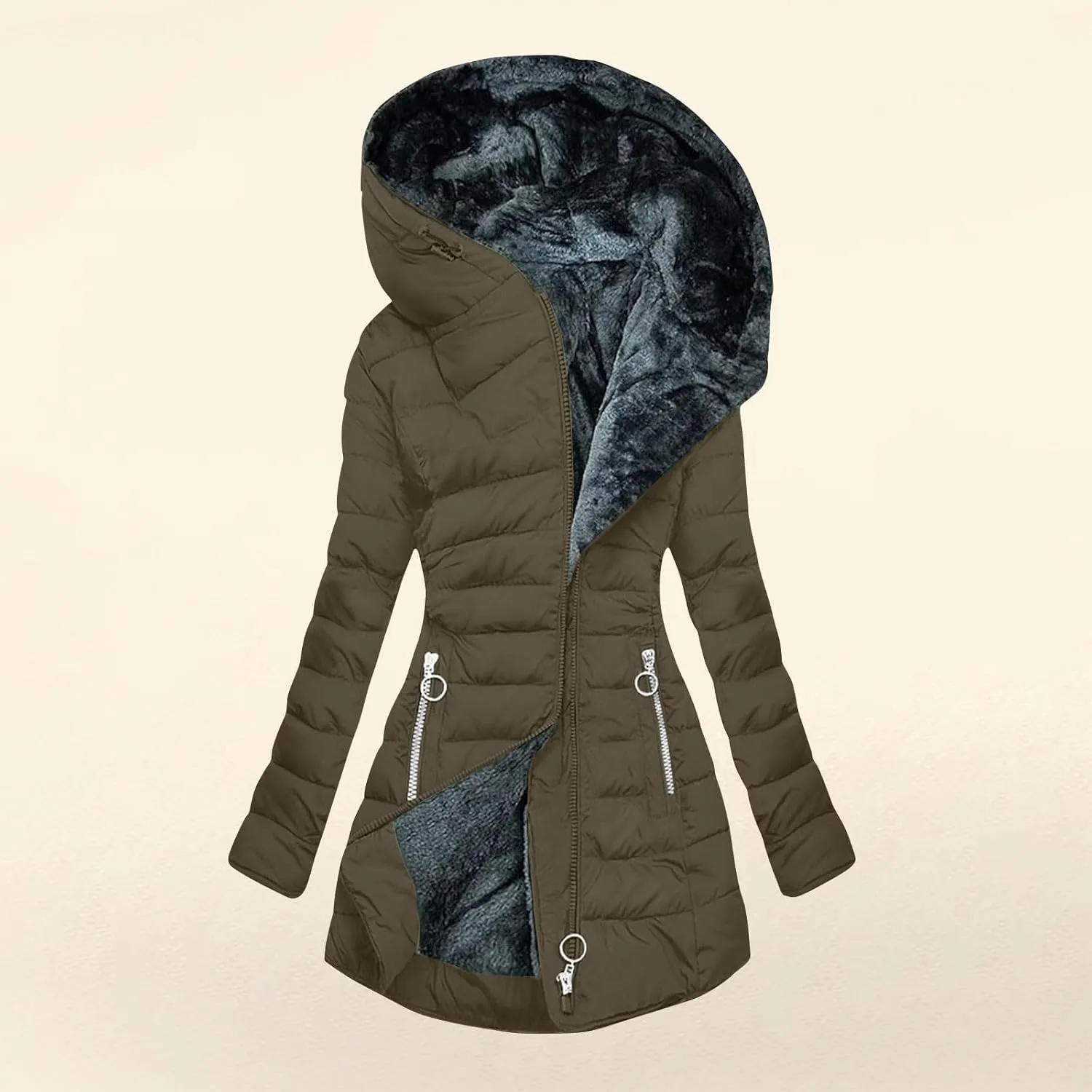 Women's Fleece Lined Puffer Coats Winter Sherpa Hooded Down Jackets Plus Size Warm Windproof Quilted Parkas Overcoat