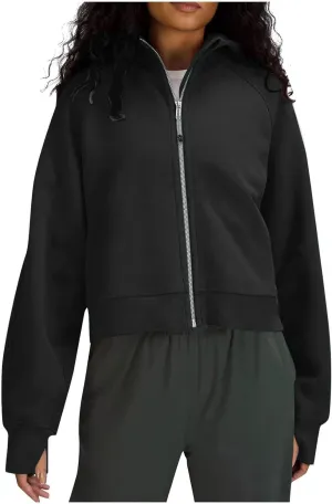 Women's Full Zip Up Hoodie Long Sleeve Cropped Hooded Sweatshirts Jackets Coats Fall Outfits Winter Clothes 2024