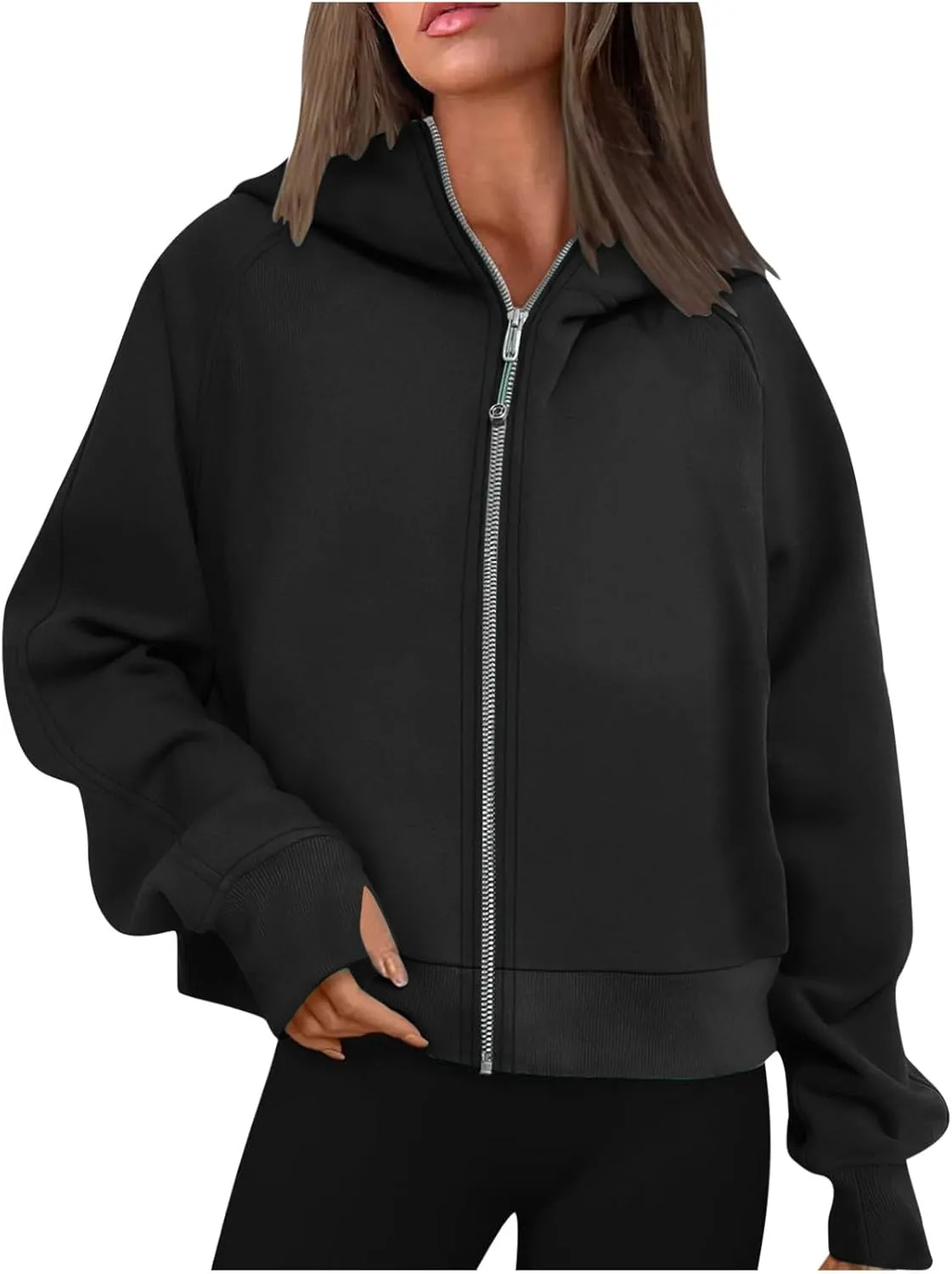 Women's Full Zip Up Hoodie Long Sleeve Cropped Hooded Sweatshirts Jackets Coats Fall Outfits Winter Clothes 2024