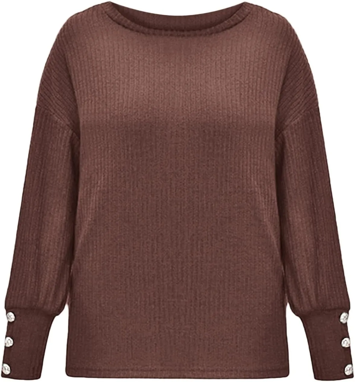 Womens Gigot Sleeve Sweaters Vintage Button Chunky Crewneck Pullover Sweaters for Women Fall Winter Leisure Knit Sweater