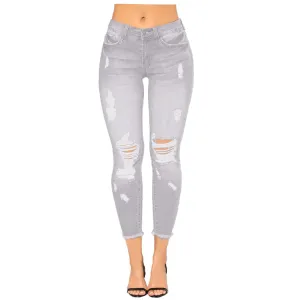 Women's High Waisted Ripped Jeans Slim Fit Butt Lifting Skinny Stretch Denim Pants Juniors Distressed Destroyed Jeans (X-Large,Grey)