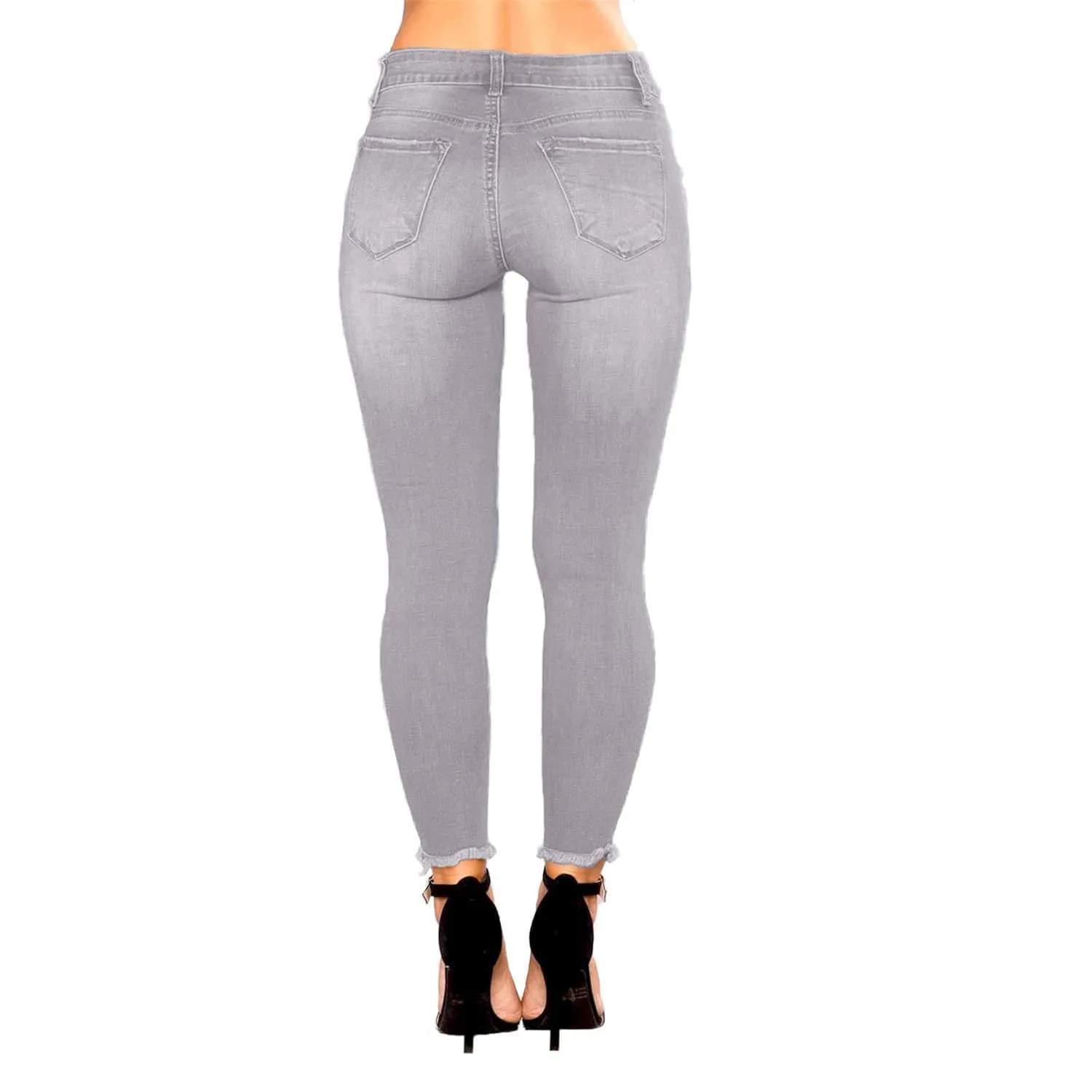 Women's High Waisted Ripped Jeans Slim Fit Butt Lifting Skinny Stretch Denim Pants Juniors Distressed Destroyed Jeans (X-Large,Grey)
